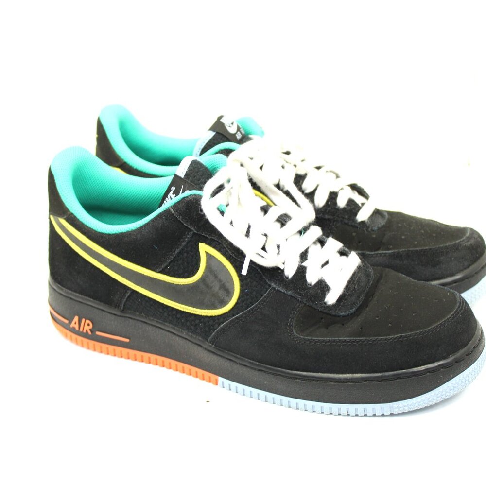 Nike Men's Black Suede Athletic Shoes with Yellow Swoosh & Teal Lining